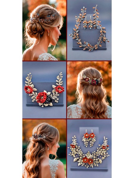 Burgundy Navy Blue Wedding Hair Accessories: Elegant Autumn Choices for Modern Brides