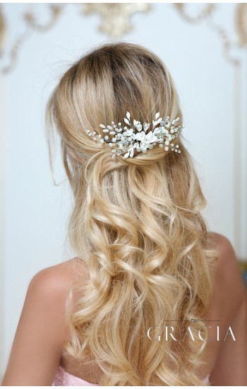 NIKOLETA Ivory Flower Silver Wedding Hair Comb
