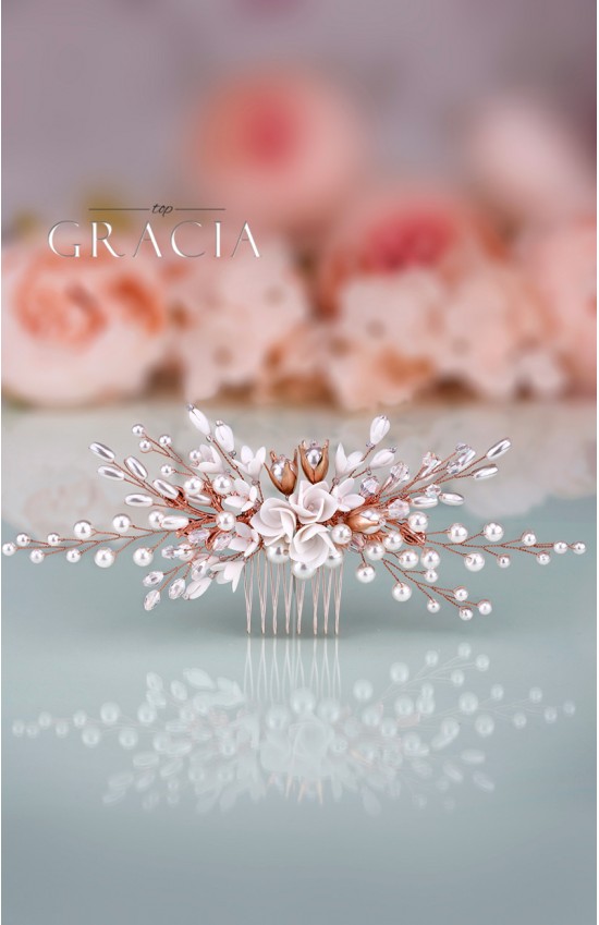 LIGEIA Rose Gold Wedding Bridal Flower Hair Comb With Crystal