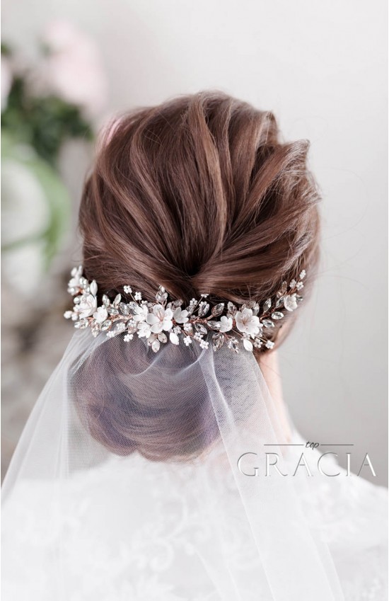 Abri Stylish Bridal Floral Hairpiece with Sakura Blooms and Crystals