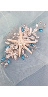 AMPHITRITE Beach Wedding Starfish Hair Comb with Aqua Crystals - Ocean-Inspired Bridal Hairpiece for Destination Weddings