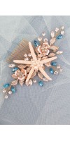 AMPHITRITE Beach Wedding Starfish Hair Comb with Aqua Crystals - Ocean-Inspired Bridal Hairpiece for Destination Weddings