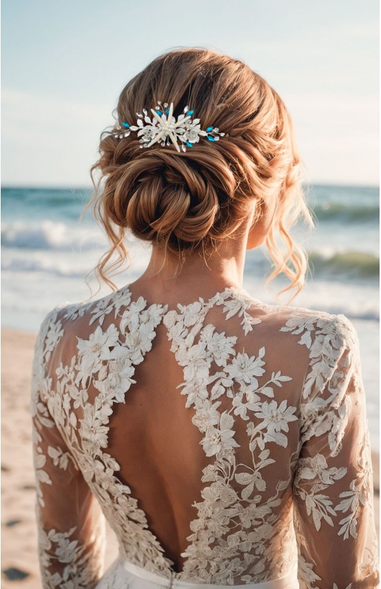 AMPHITRITE Beach Wedding Starfish Hair Comb with Aqua Crystals - Ocean-Inspired Bridal Hairpiece for Destination Weddings