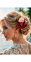 ANGELICA Burgundy and Blush Wedding Hair Clip – Handmade Floral Bridal Hairpiece