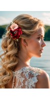 ANGELICA Burgundy and Blush Wedding Hair Clip – Handmade Floral Bridal Hairpiece