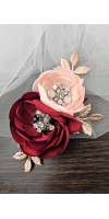 ANGELICA Burgundy and Blush Wedding Hair Clip – Handmade Floral Bridal Hairpiece
