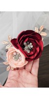 ANGELICA Burgundy and Blush Wedding Hair Clip – Handmade Floral Bridal Hairpiece