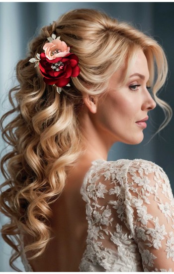 ANGELICA Burgundy and Blush Wedding Hair Clip – Handmade Floral Bridal Hairpiece