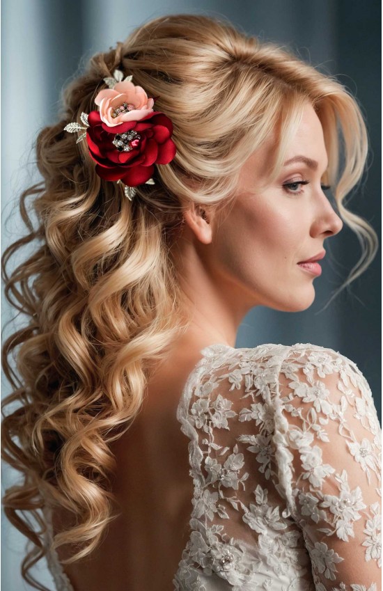 ANGELICA Burgundy and Blush Wedding Hair Clip – Handmade Floral Bridal Hairpiece