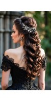 CALYPSO Gothic Black Wedding Hair Piece – Black Flower Bridal Comb with Crystals