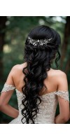 CALYPSO Gothic Black Wedding Hair Piece – Black Flower Bridal Comb with Crystals