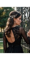 CALYPSO Gothic Black Wedding Hair Piece – Black Flower Bridal Comb with Crystals