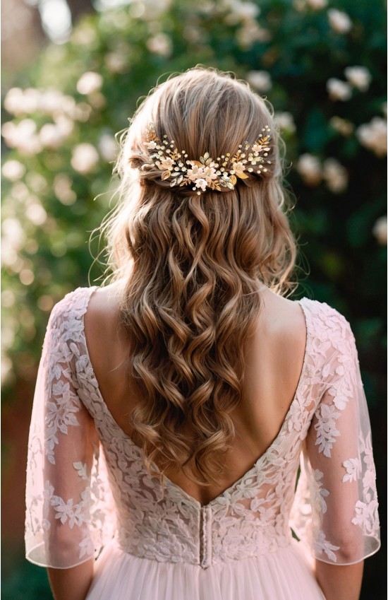 CALYPSO Blush Wedding Flower Hairpiece – Handmade Sakura Bridal Hair Vine for Elegant Hairstyles