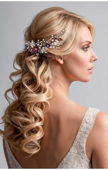 CALYPSO Burgundy & Navy Blue Sakura Hair Comb – Elegant Floral Bridal Hairpiece