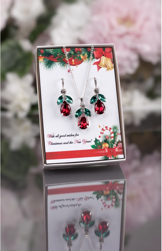 Christmas gift - red and green crystal jewelry set