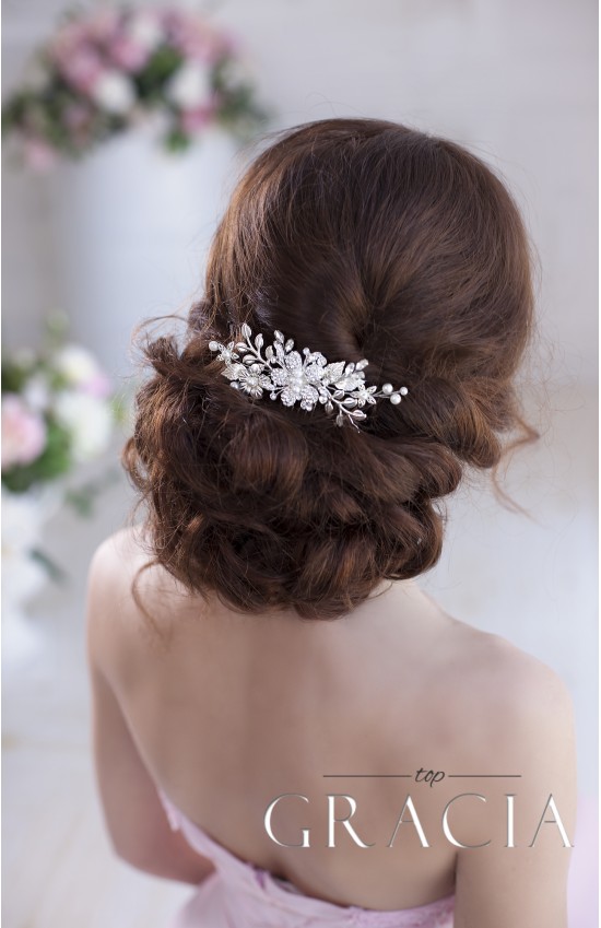 EUDOKIA Silver Flower Leaf Wedding Hair Bridal Comb