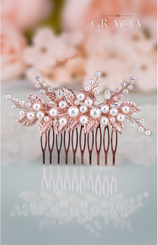EUMELIA Rose Gold Pearl Bridal Wedding Bridal Hair Comb Accessory