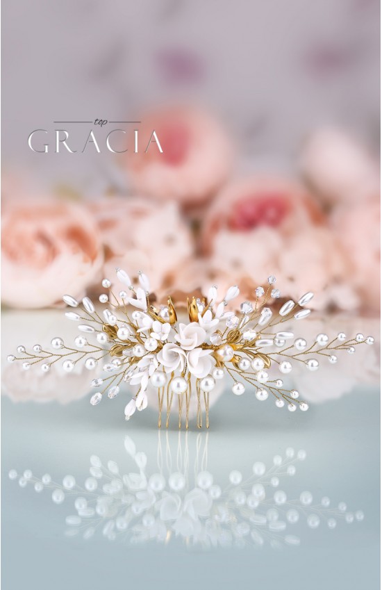 KLYMENE Gold Bridal Hair Comb Floral Wedding Comb