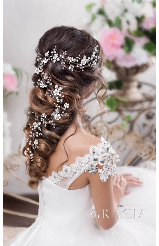 DORA Flower Long Wedding Hair Accessories Crystal Bridal Wire Hair Vine Headpieces