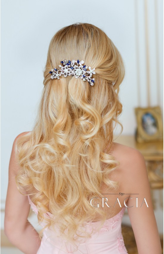 ERIKA Royal Blue Crystal Bridal Hair Comb With Pearl Something Blue