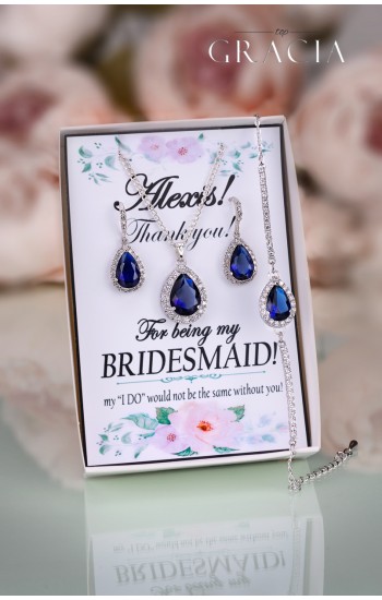MAIA Sapphire Navy Something Blue Teardrop Bridesmaid Jewelry Gift Bridal Crystal Earrings Necklace 