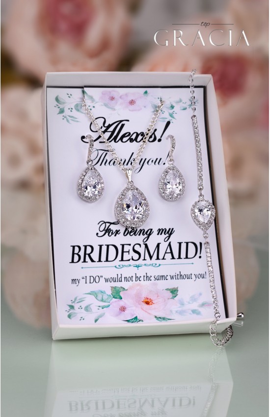MELITA Bridesmaid Gift Jewelry Set Crystal Teardrop Bridal Earrings Necklace Cubic Zirconia