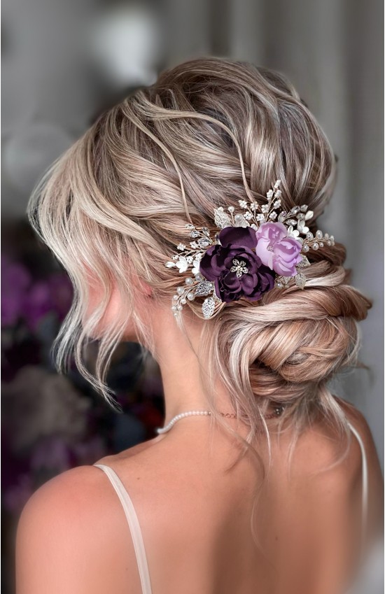 HECATE Elegance in Purple: Handcrafted Lilac Wedding Hair Comb