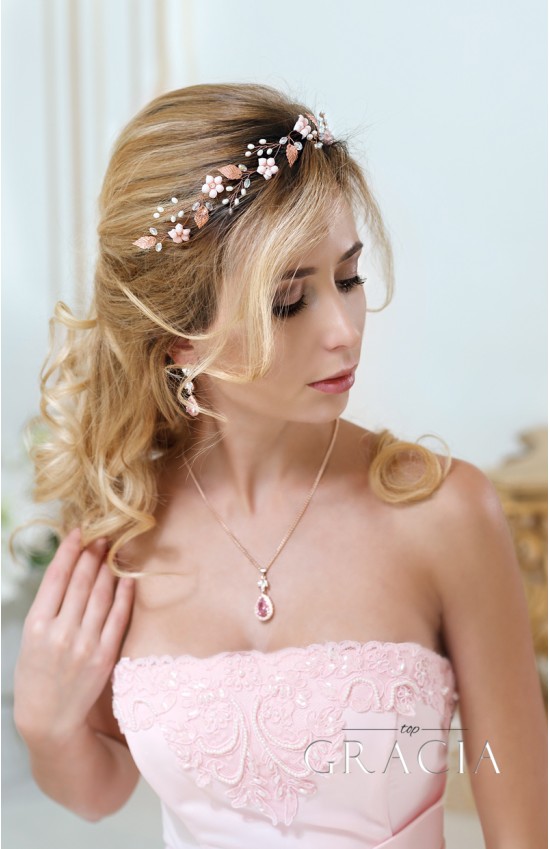 KORE Blush Rose Gold Bridal Flower Tiara Crown Flower Girl Headband