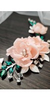 LEXIS Blush Wedding Hairpiece with Green Crystals – Handmade Floral Hair Accessory LEXIS Blush Wedding Hairpiece with Green Crystals – Handmade Floral Hair Accessory