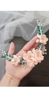 LEXIS Blush Wedding Hairpiece with Green Crystals – Handmade Floral Hair Accessory LEXIS Blush Wedding Hairpiece with Green Crystals – Handmade Floral Hair Accessory