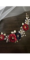 LEXIS Burgundy Navy Blue Wedding Flower Hairpiece LEXIS Burgundy Navy Blue Wedding Flower Hairpiece