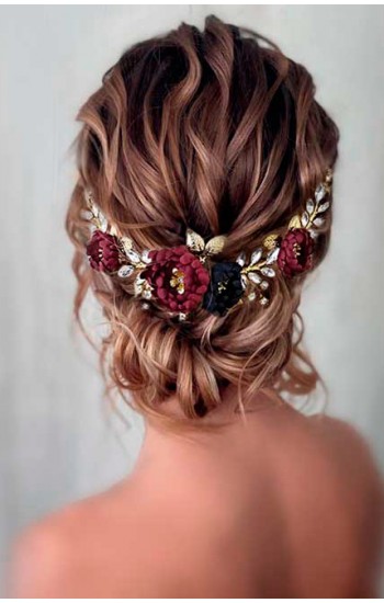LEXIS Burgundy Navy Blue Wedding Flower Hairpiece