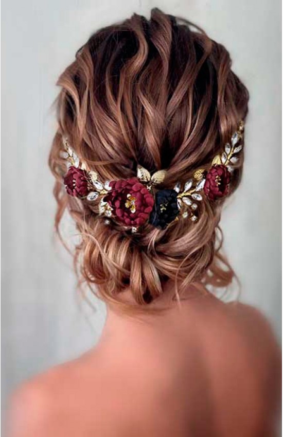 LEXIS Burgundy Navy Blue Wedding Flower Hairpiece