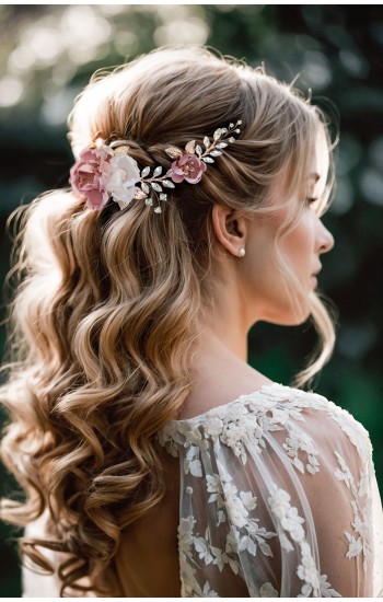 LEXIS Dasty Rose Wedding Flower Hairpiece for Brides - Elegant Handmade Floral Bridal Headpiece