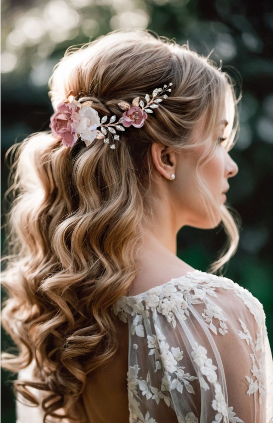 LEXIS Dasty Rose Wedding Flower Hairpiece for Brides - Elegant Handmade Floral Bridal Headpiece