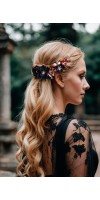LEXIS Gothic Black Wedding Hair Piece with Red Crystals | Handmade Bridal Hair Accessory for Unique Weddings LEXIS Gothic Black Wedding Hair Piece with Red Crystals | Handmade Bridal Hair Accessory for Unique Weddings