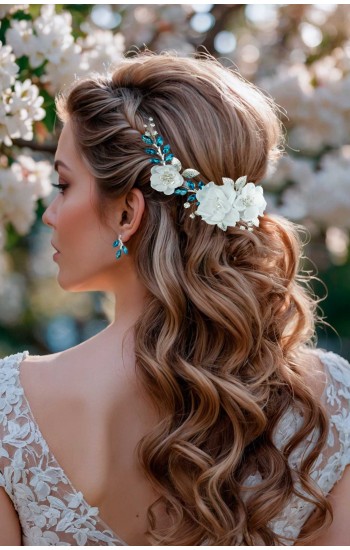 LEXIS Turquoise Bride Comb – Mint Vine Hairpiece for Turquoise Wedding