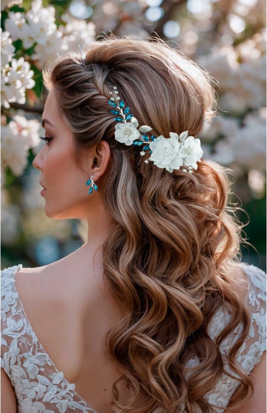 LEXIS Turquoise Bride Comb – Mint Vine Hairpiece for Turquoise Wedding