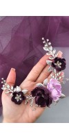 LEXIS Purple and Lilac Floral Wedding Hairpiece with Crystals