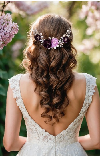 LEXIS Purple and Lilac Floral Wedding Hairpiece with Crystals