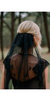LYRA Black Wedding Pearl Veil – Gothic Ombre Tulle Veil with Pearls
