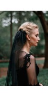 LYRA Black Wedding Pearl Veil – Gothic Ombre Tulle Veil with Pearls