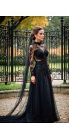 LYRA  Gothic Black Wedding Veil - Elegant Gothic Bridal Accessory | Simple Black Veil Comb for Dramatic Brides & Halloween Weddings