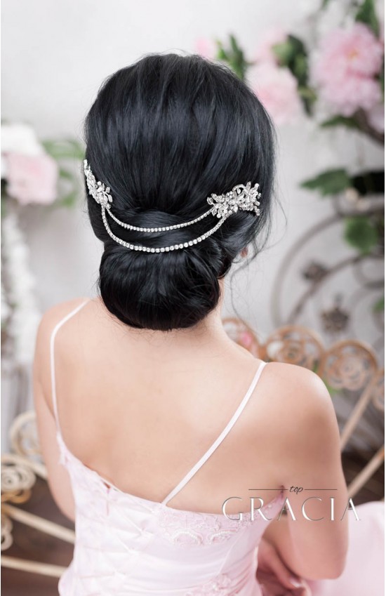NEPHTHYS Rhinestone Hair Chain Wedding Headpiece Two Bridal Crystal Hair Combs