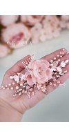 OLIA Rose Peach Blush Bridal Silk Hair Flower Comb