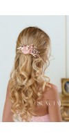 OLIA Rose Peach Blush Bridal Silk Hair Flower Comb