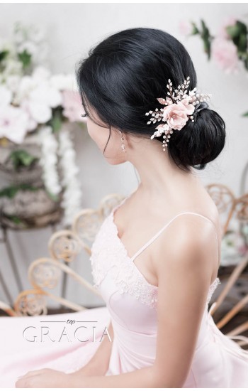 OLIA Rose Peach Blush Bridal Silk Hair Flower Comb
