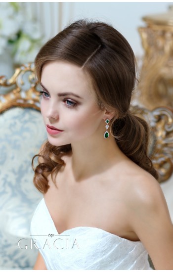 OPHELIA Cubic Zirconium Emerald Green Bridal Earrings Neacklace Set
