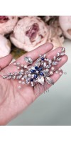 PANAGIOTA Navy Royal Blue Crystal Flower Bridal Hair Comb