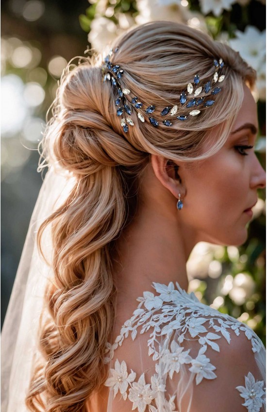 PANDORA Royal Sapphire Blue Wedding Hair Vine - Something Blue Bridal Hair Accessory